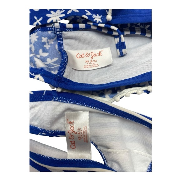 Cat & Jack Girl’s 2Pc Bikini 
Size: XS (4/5) blue white floral toddler swimwear - Picture 2 of 7